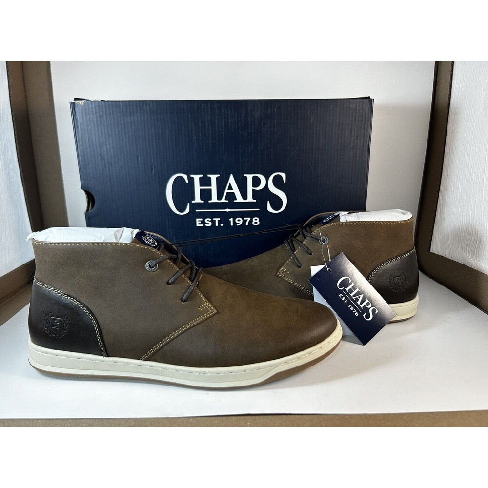 NEW! Men's Chaps Chukka Ankle Boots Lug Sole Brown Memory Foam US Size 8
